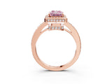 Rose gold Fancy Pink Radiant  Halo Pave Band Solitaire Ring with Prong Setting_68