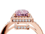Rose gold Fancy Pink Radiant  Halo Pave Band Solitaire Ring with Prong Setting_69
