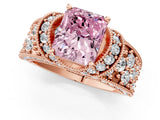 Rose gold Fancy Pink Radiant  Halo Pave Diamond Engagement Ring with Milgrain Detailing_51