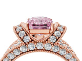 Rose gold Fancy Pink Radiant  Halo Pave Diamond Engagement Ring with Milgrain Detailing_54