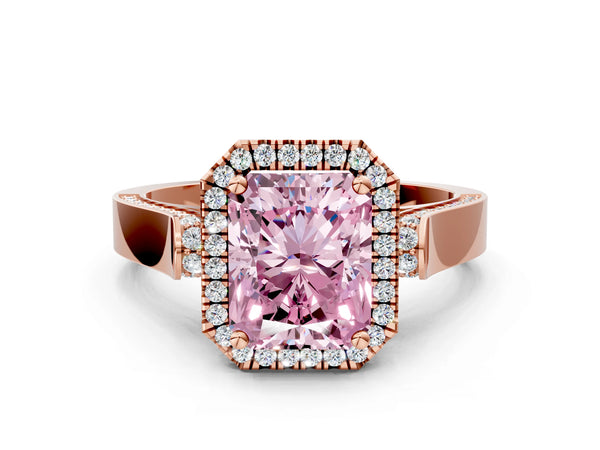 Rose gold Fancy Pink Radiant  Halo Pave Split Shank Prong Setting Ring