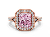 Rose gold Fancy Pink Radiant  Halo Round Diamond Milgrain Pave Engagement Ring_3
