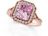 Rose gold Fancy Pink Radiant  Halo Round Diamond Milgrain Pave Engagement Ring_4