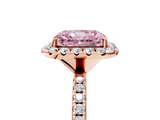 Rose gold Fancy Pink Radiant  Halo Round Diamond Pavé Band Four-Prong Ring_8