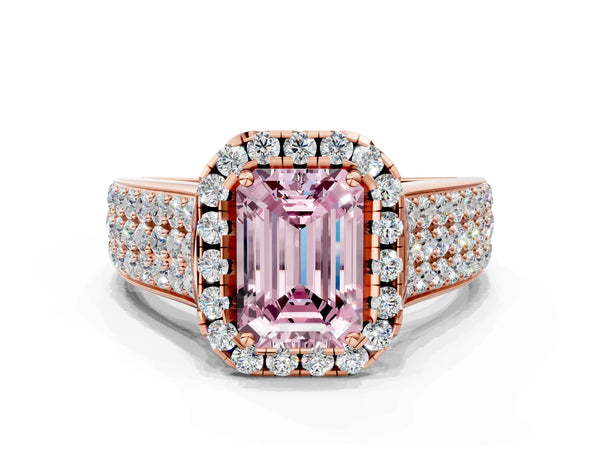 Rose gold Fancy Pink Radiant  Halo Round Diamond Pave Band with Prong Setting