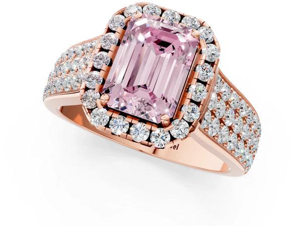 Rose gold Fancy Pink Radiant  Halo Round Diamond Pave Band with Prong Setting