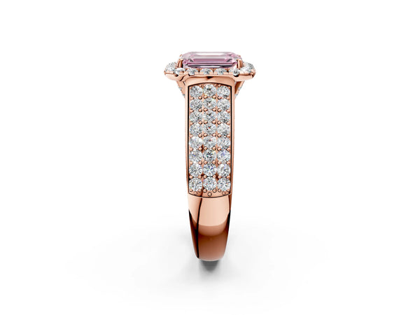 Rose gold Fancy Pink Radiant  Halo Round Diamond Pave Band with Prong Setting