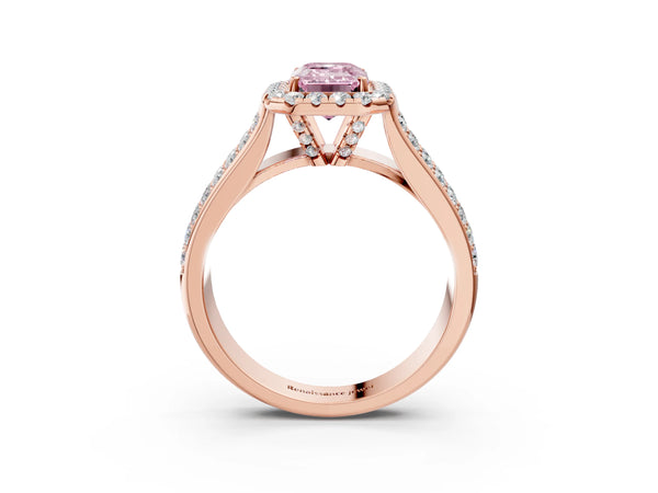 Rose gold Fancy Pink Radiant  Halo Round Diamond Pave Band with Prong Setting