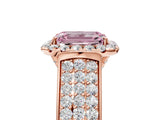 Rose gold Fancy Pink Radiant  Halo Round Diamond Pave Band with Prong Setting