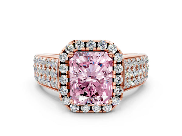 Rose gold Fancy Pink Radiant  Halo Round Diamond Pave Band with Prong Setting