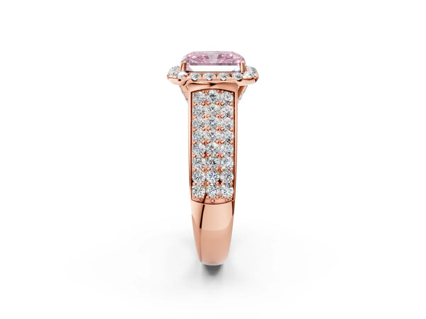 Rose gold Fancy Pink Radiant  Halo Round Diamond Pave Band with Prong Setting