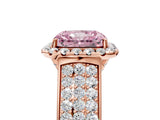 Rose gold Fancy Pink Radiant  Halo Round Diamond Pave Band with Prong Setting_43