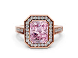 Rose gold Fancy Pink Radiant  Halo Solitaire Diamond Ring with Pave Band and Bezel Setting_49
