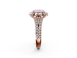 Rose gold Fancy Pink Radiant  Halo Split Shank Diamond Engagement Ring with Pave Band and Four-Prong Setting_56