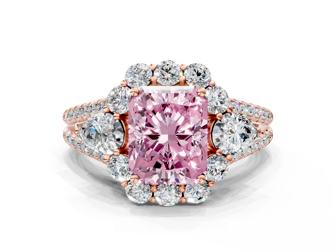 Rose gold Fancy Pink Radiant  Halo Split Shank Diamond Engagement Ring with Prong Setting_20