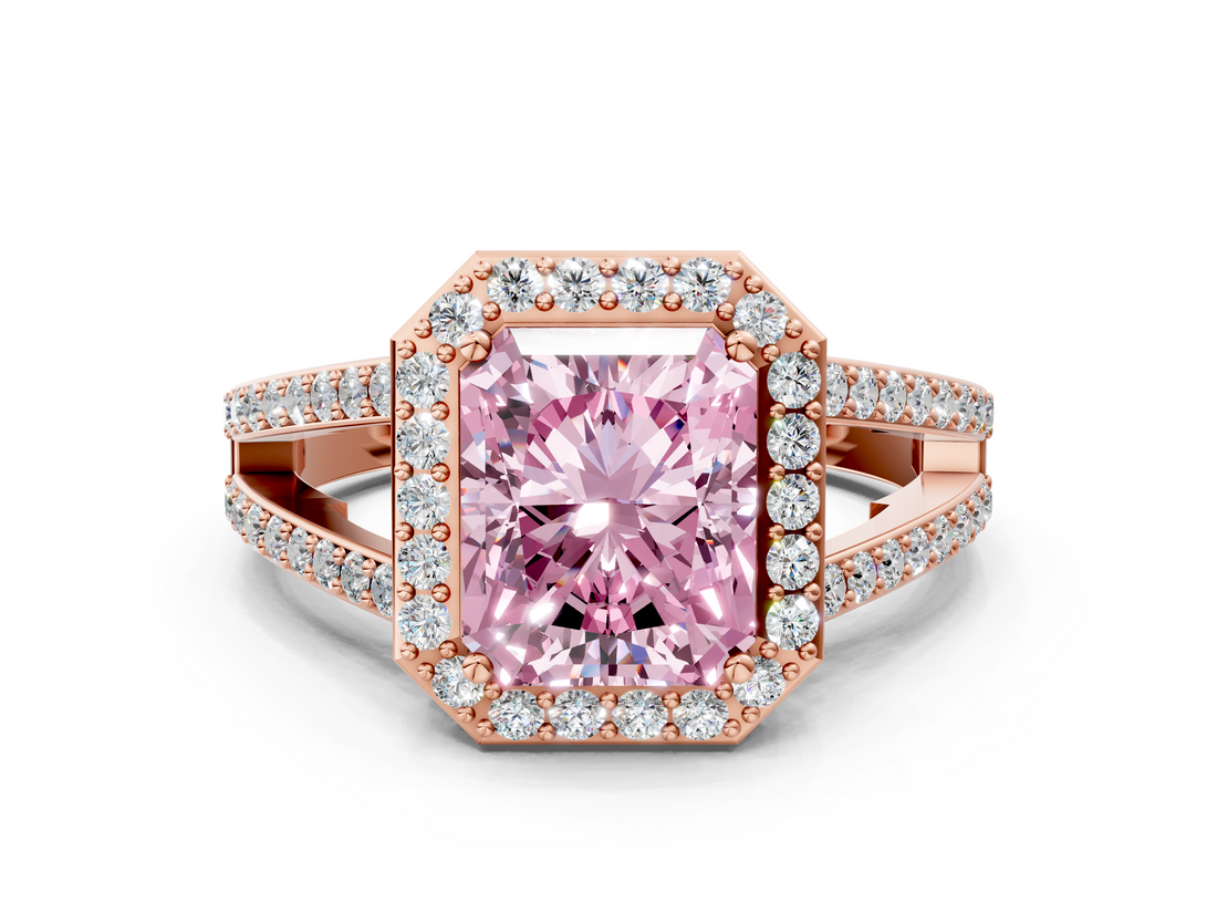 Rose gold Fancy Pink Radiant  Halo Split Shank Diamond Ring with Four-Prong Setting_32