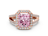 Rose gold Fancy Pink Radiant  Halo Split Shank Diamond Ring with Four-Prong Setting_32