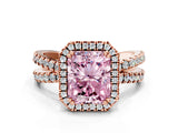 Rose gold Fancy Pink Radiant  Halo Split Shank Diamond Ring with Pavé Setting_26