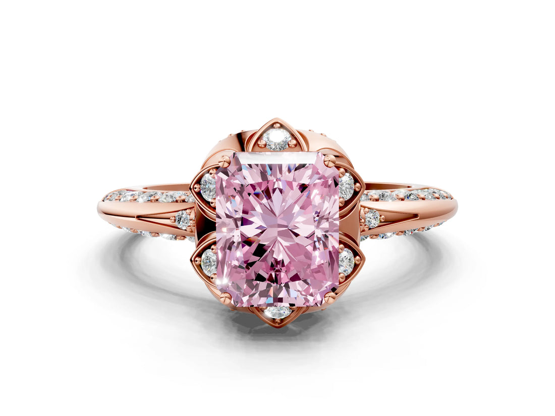 Rose gold Fancy Pink Radiant  Halo Split Shank Pave Diamond Ring with Petal Prong Setting_20