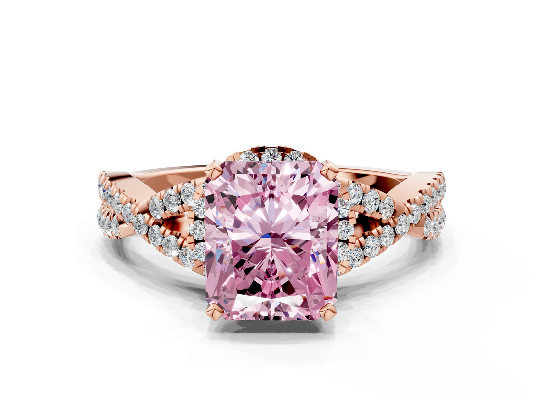 Rose gold Fancy Pink Radiant  Halo Twist Band Solitaire Prong Setting Ring_59