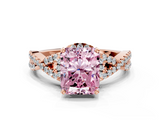 Rose gold Fancy Pink Radiant  Halo Twist Band Solitaire Prong Setting Ring_59