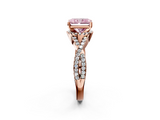 Rose gold Fancy Pink Radiant  Halo Twist Band Solitaire Prong Setting Ring_61