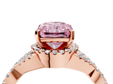 Rose gold Fancy Pink Radiant  Halo Twist Band Solitaire Prong Setting Ring_63