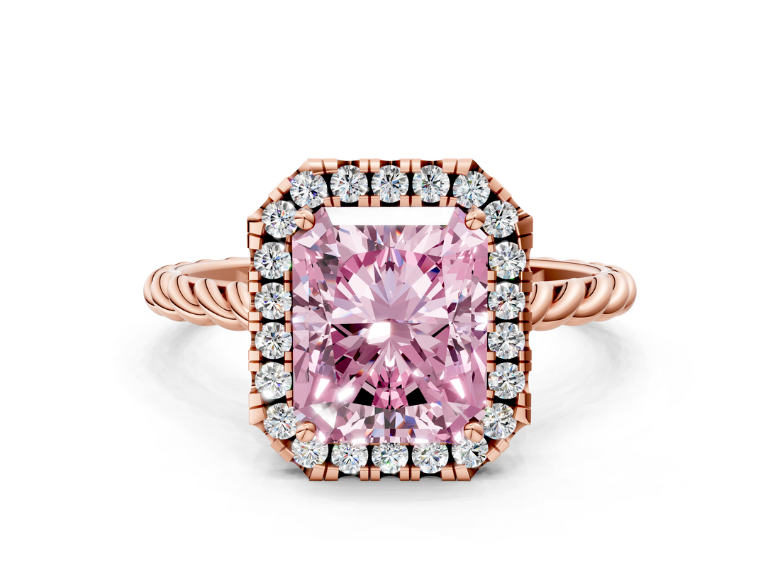 Rose gold Fancy Pink Radiant  Halo Twisted Band Four-Prong Diamond Ring_20