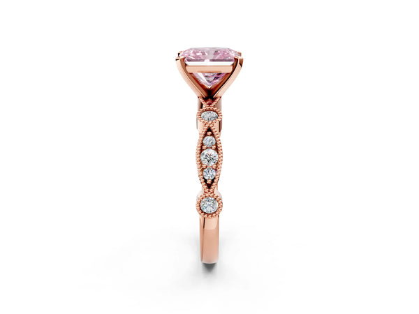 Rose Gold Radiant Cut Milgrain Bezel Engagement Ring Setting for Fancy Pink Center