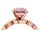 Rose gold Fancy Pink Radiant  Milgrain Bezel Diamond Engagement Ring with Solitaire Prong Setting_160