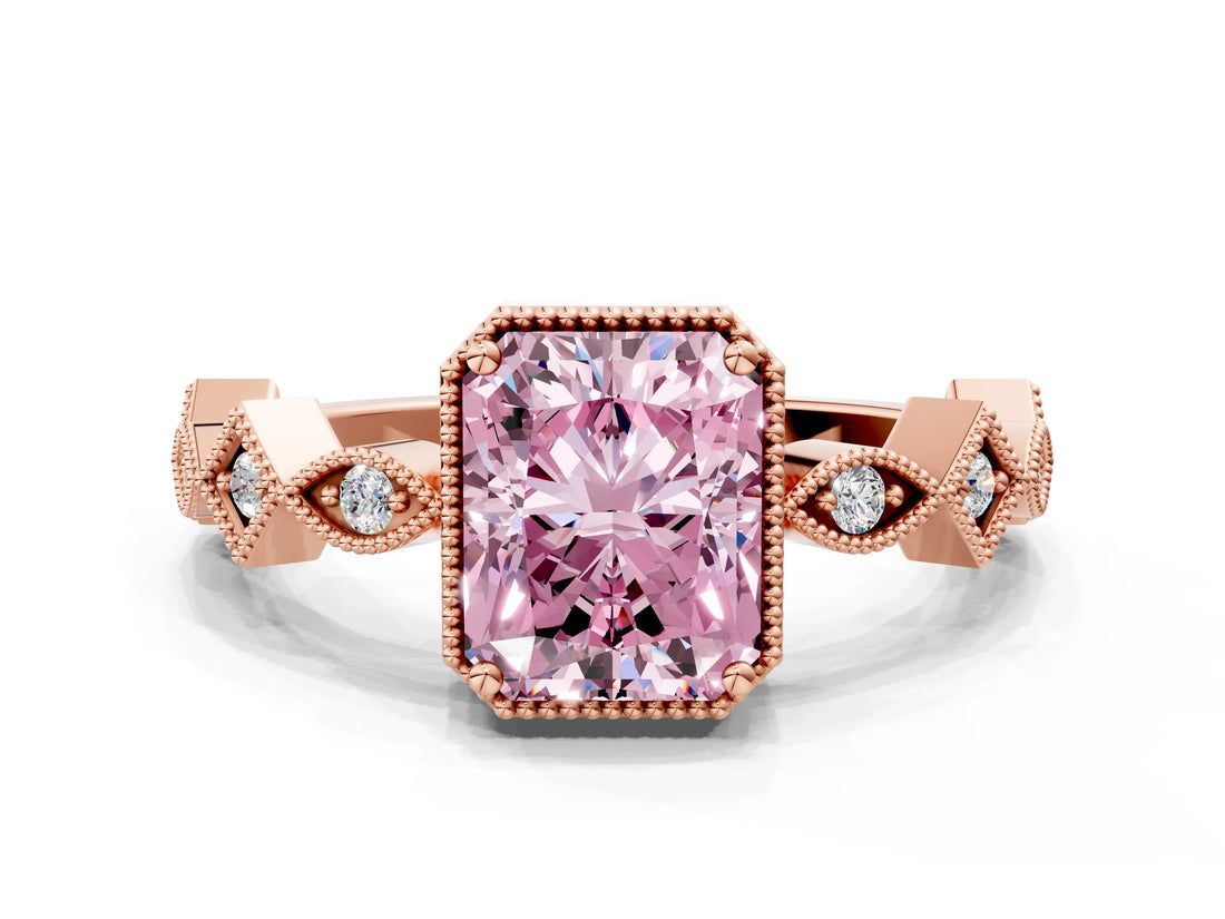 Rose gold Fancy Pink Radiant  Milgrain Marquise Diamond Twist Band Ring_62