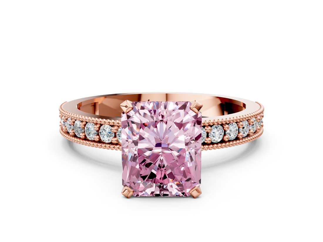 Rose gold Fancy Pink Radiant  Milgrain Pave Diamond Engagement Ring with Four-Prong Setting_152