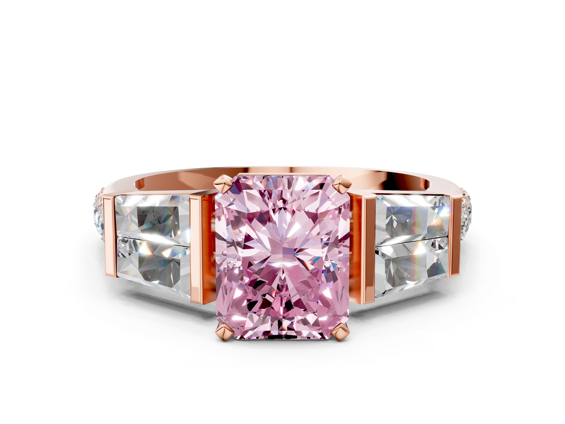 Rose gold Fancy Pink Radiant  Solitaire Baguette Side Stone Channel Set Engagement Ring_3