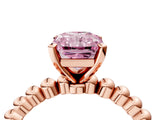 Rose gold Fancy Pink Radiant  Solitaire Beaded Band Prong Setting Ring 4
