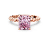 Rose gold Fancy Pink Radiant  Solitaire Beaded Band Prong Setting Ring
