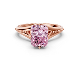 Rose gold Fancy Pink Radiant  Solitaire Beaded Band Six-Prong Setting