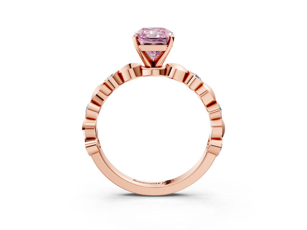 Rose Gold Radiant Cut Engagement Ring Setting for Fancy Pink Center with Bezel Station Beaded Band