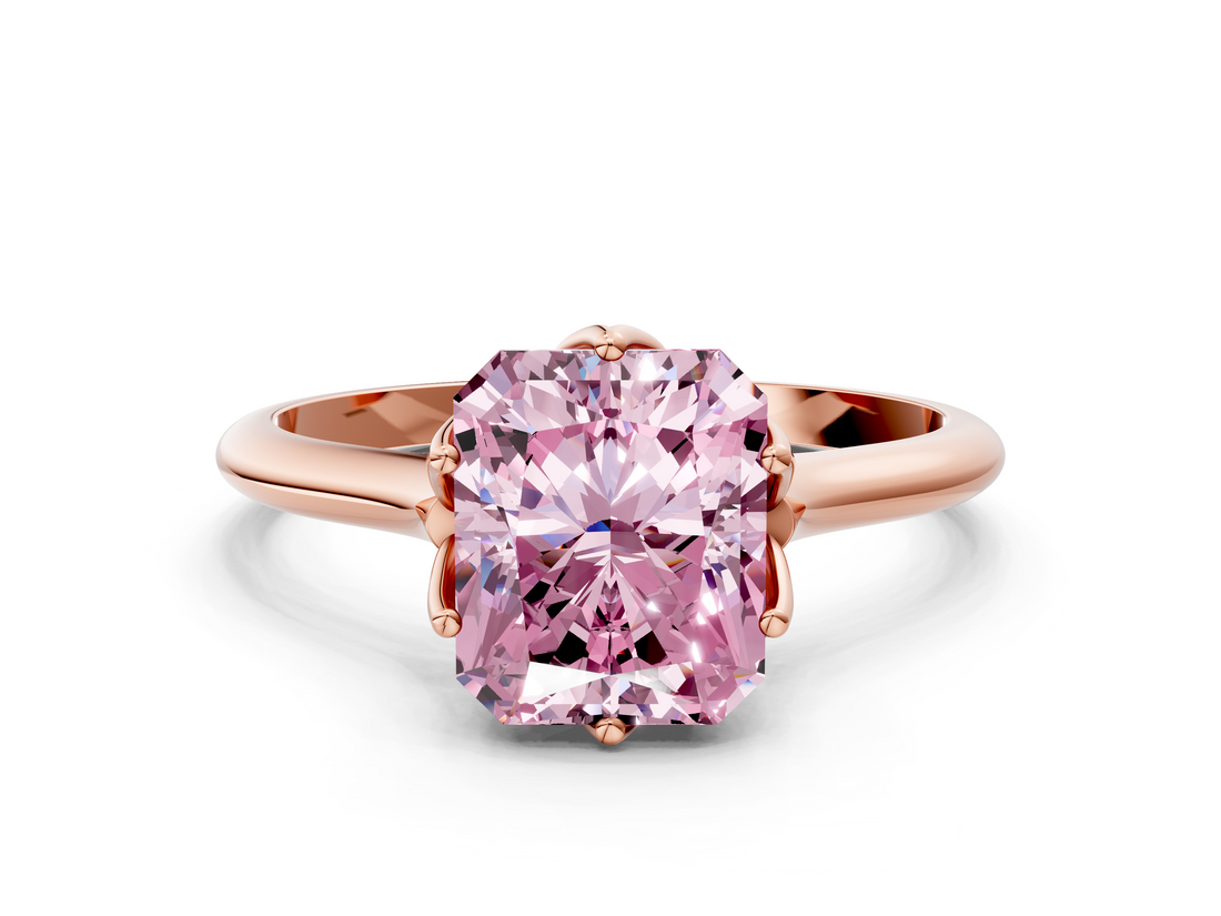 Rose gold Fancy Pink Radiant  Solitaire Cathedral Diamond Ring with Six-Prong Setting_17