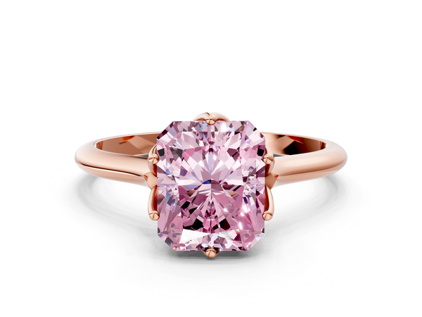 Rose gold Fancy Pink Radiant  Solitaire Cathedral Diamond Ring with Six-Prong Setting