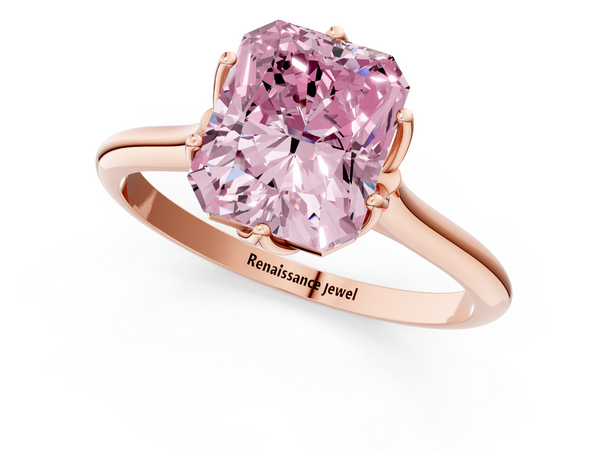 Rose gold Fancy Pink Radiant  Solitaire Cathedral Diamond Ring with Six-Prong Setting