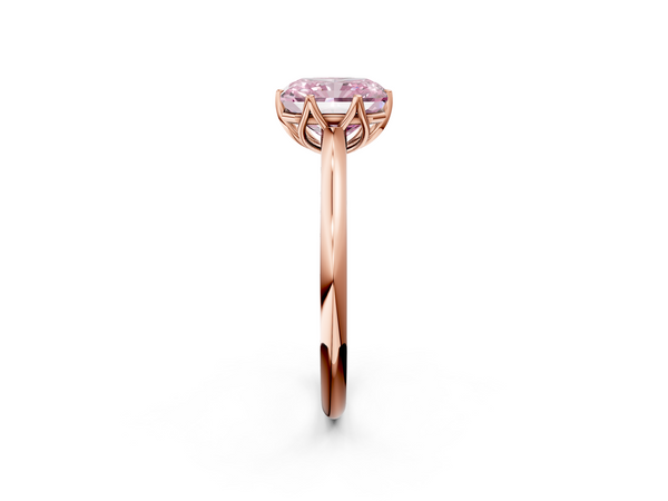 Rose gold Fancy Pink Radiant  Solitaire Cathedral Diamond Ring with Six-Prong Setting