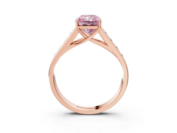 Rose Gold Radiant Cut Cathedral Channel Set Engagement Ring Setting for Fancy Pink Center