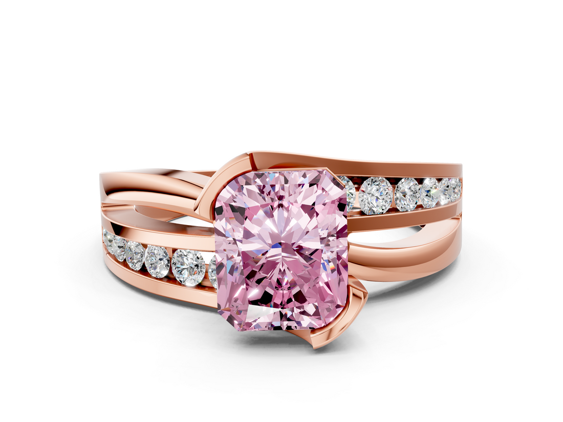 Rose gold Fancy Pink Radiant  Solitaire Channel-Set Split Shank Ring with Tension Prong Setting_3