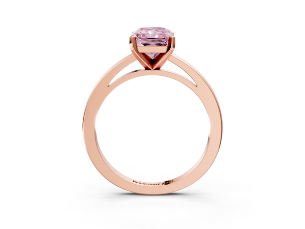 Rose gold Fancy Pink Radiant  Solitaire Diamond Engagement Ring with Four-Prong Setting on a Classic Band