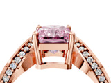 Rose gold Fancy Pink Radiant  Solitaire Diamond Engagement Ring with Pave Band and Four-Prong Setting 4