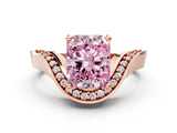 Rose gold Fancy Pink Radiant  Solitaire Diamond Engagement Ring with Pave Band and Four-Prong Setting