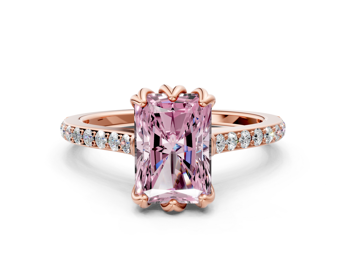 Rose gold Fancy Pink Radiant  Solitaire Diamond Engagement Ring with Pave Band and Six-Prong Setting_20