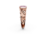 Rose gold Fancy Pink Radiant  Solitaire Diamond Leaf Vine Band with Prong Setting_44