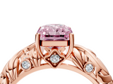 Rose gold Fancy Pink Radiant  Solitaire Diamond Leaf Vine Band with Prong Setting_46