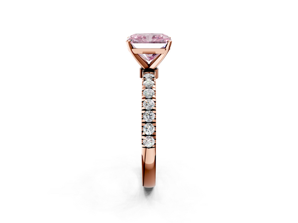 Rose gold Fancy Pink Radiant Cut Diamond Solitaire Ring with Pavé Accents and Four-Prong Setting